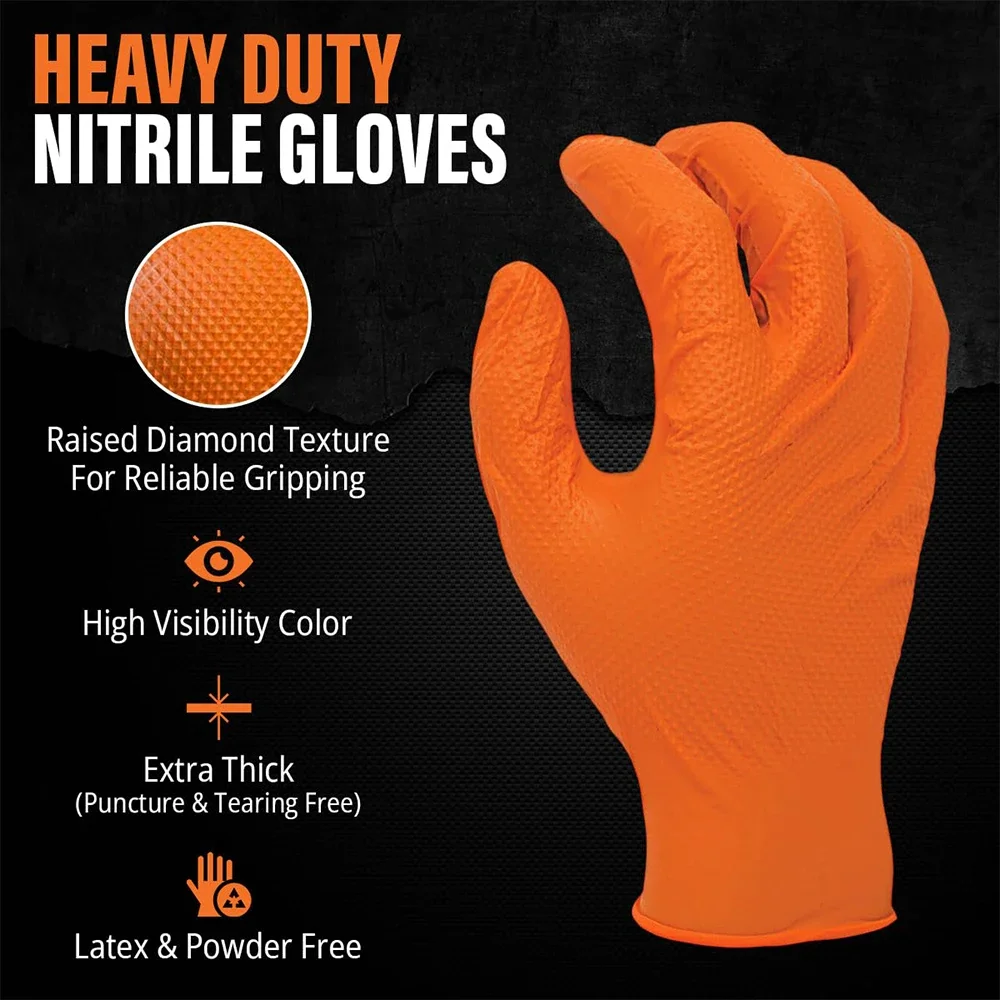 Heavy Duty Orange Nitrile Glov - Nitrile Mechanic Glove 评论和价格